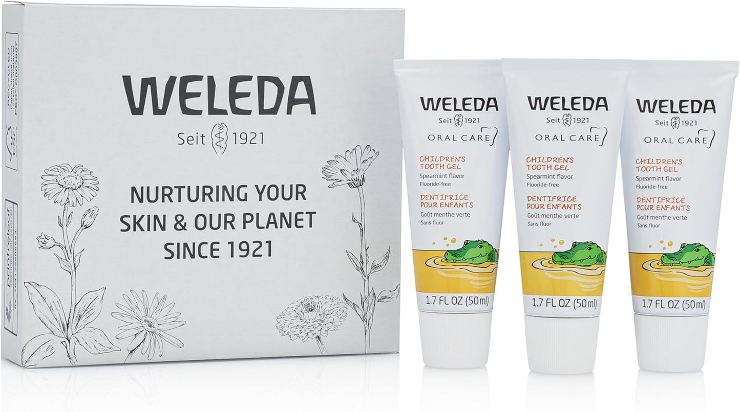 Weleda Oral Care Children's Tooth Gel, 1.7 Fluid Ounce (Pack of 3), Fluoride Free, Spearmint Flavor, Plant Rich Toothpaste with Calendula, Silica and Fennel