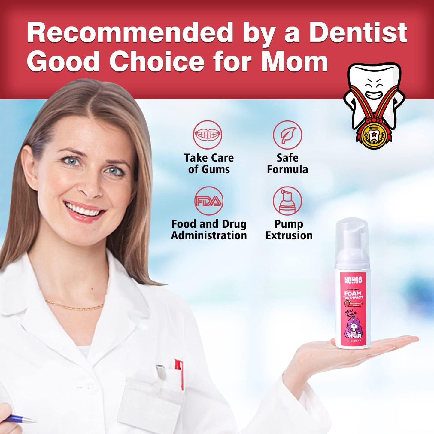 NOHOO Fluoride Free Foam Toothpaste Kids Fruit Flavour,Natural Training Toothpaste for Baby Toddler Children Oral Cleaning and Cavity Protection(Strawberry + Orange)