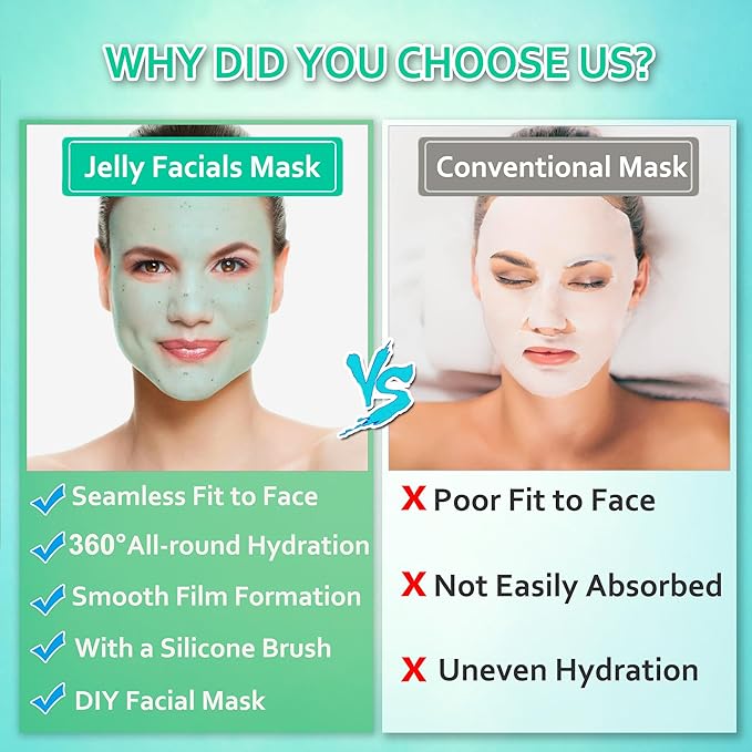Jelly Mask Powder for Facials, Aloe Vera Jelly Masks for Facials Professional,Jelly Face Mask,Hydrating, Rubber Mask for Fight Fine Lines with Double-ended Silicone Brush, 23 Fl Oz