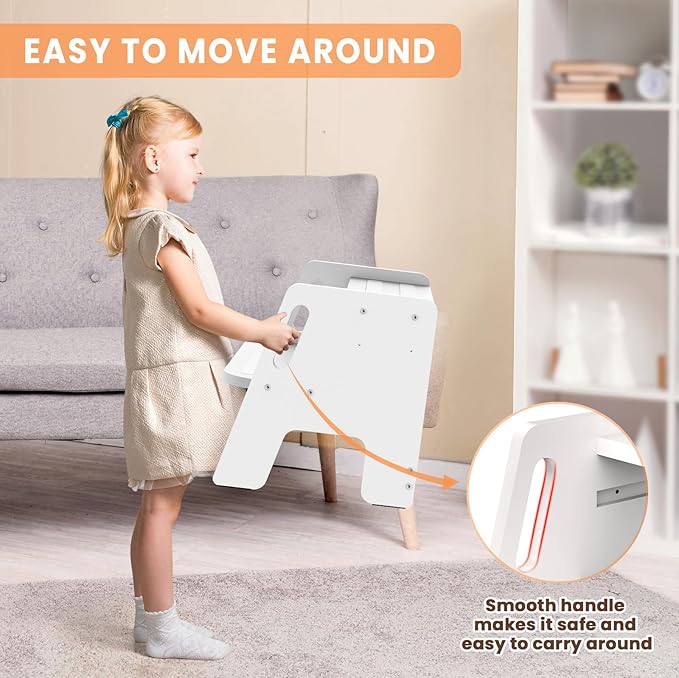 Toddler Step Stool, Wooden Height-Adjustable 2-Step Stool for Kids, Potty Training Stool with Handles for Bathroom Sink, Kitchen, Bedroom-White