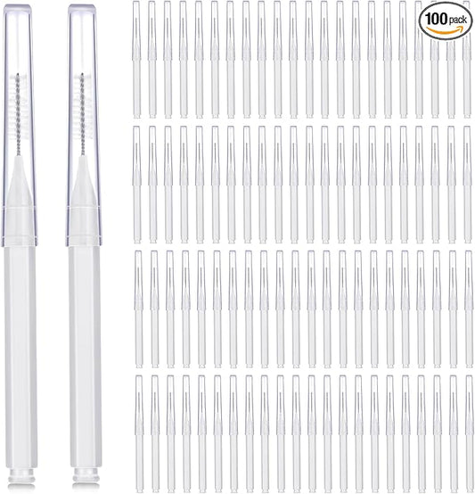 Patelai 100 Pieces Braces Brush for Cleaner Interdental Brush Toothpick Dental Tooth Flossing Head Oral Dental Hygiene Flosser Toothpick Cleaners Tooth Cleaning Tool (White)