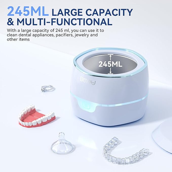 Ultrasonic Retention Cleaner,45kHzRetainer Cleaner Machine for Denture, Mouth Guard, Night Guard, Aligner, Braces, Toothbrush Head & Jewelry,245ML Dental Cleaning Pod