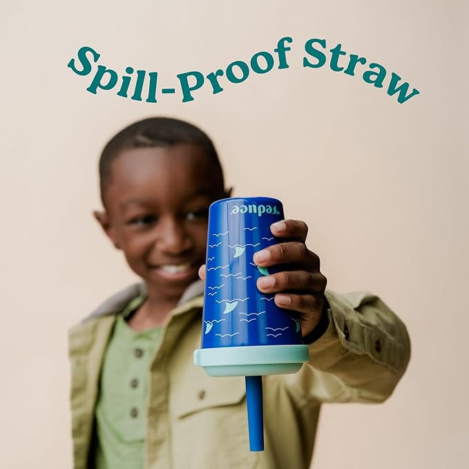 REDUCE GoGo's Kids Portable Tumbler Cups with Lids and Spill-Proof Straws - 10 Pack of Stackable 12 oz Tumblers with Twist-On Lids - Easy Storage, Dishwasher Safe - Play Date