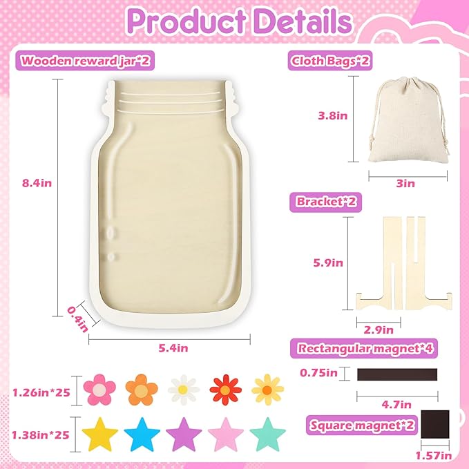 2 Pack Reward Jar for Kids Star and Flowers Reward Jar Magnetic Reward Jar for Classroom Toddlers Potty Training Reward Home Kids Incentive Good Home Training for Boys Girls,Star+Flowers