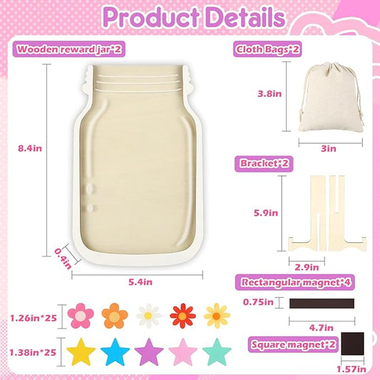 2 Pack Reward Jar for Kids Star and Flowers Reward Jar Magnetic Reward Jar for Classroom Toddlers Potty Training Reward Home Kids Incentive Good Home Training for Boys Girls,Star+Flowers