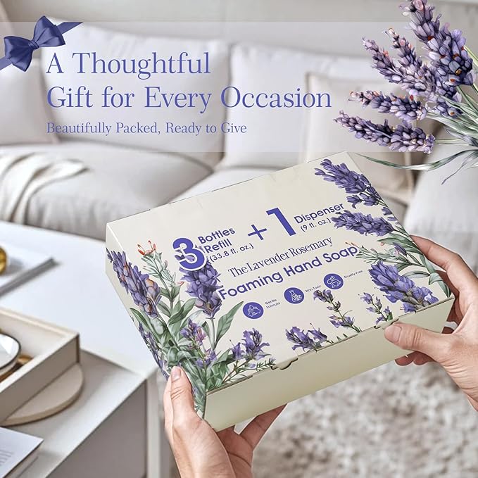 ROMIIE ZOI Foaming Hand Soap Refill Gift Set-3 Pack with Dispenser, Cruelty-Free and Biodegradable Formula, Moisturizing with Essential Oil for Sensitive Skin,Lavender Rosemary Scent,(33.8 Fl Oz x 3)