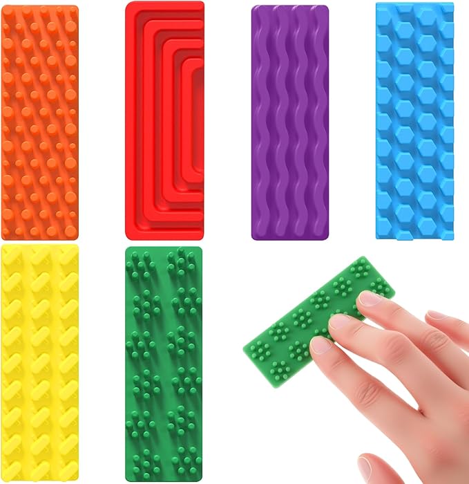 Ireer 6 Pcs Set of Silicone Sensory Strip Gifts for Christmas Stocking Stuffers Adhesives Anxiety Stickers Mental Health Stickers Fidget Textured Toys Calm Items Anxiety Relief for Adult Desk Office