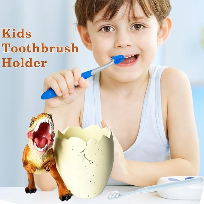FlidRunest Dinosaur Toothbrush Holder Toothbrush Organizer for Bathroom - Sturdy Resin Tooth Brush Holder - Easy to Clean - Funny Dino Decor Gift for Birthday, Children's Day, Christmas