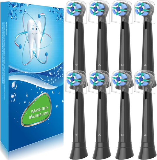 8 Pack Replacement Heads Compatible with Oral B iO Toothbrushes, Brush Heads for Oral-B iO 2/3/4/5/6/7/8/9/10/7G Series, with Covers, Black