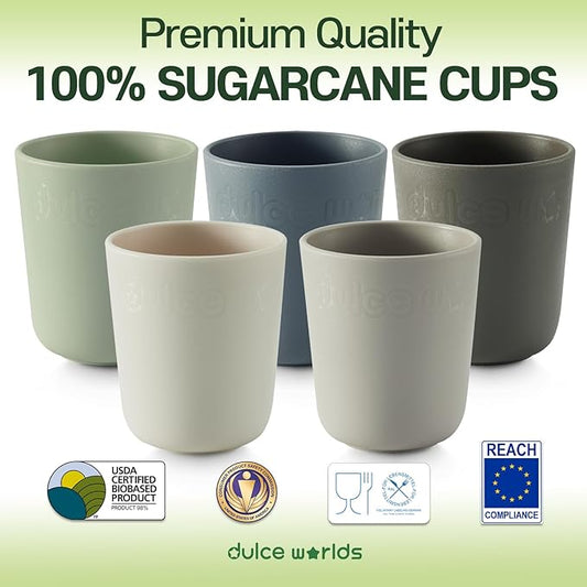 SUGARCANE Kids Cup 10 oz - 5 Pack, USDA & LFGB Certified Toddler Cup - BPA Free - Dishwasher Safe, Reusable, Unbreakable - Gray Blue