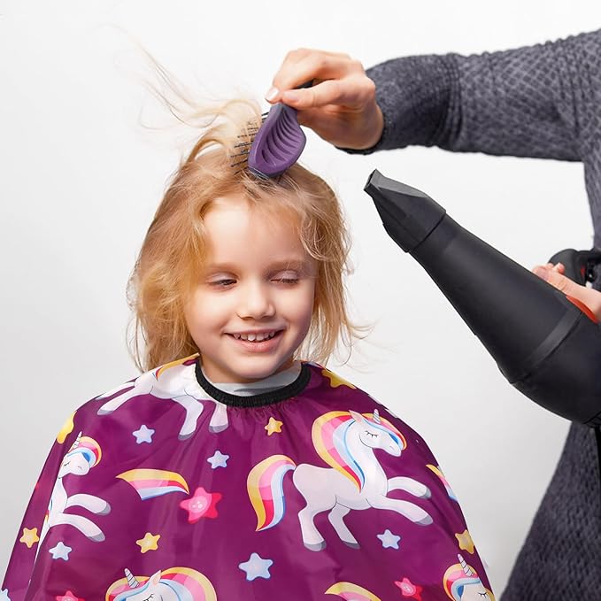 Kids Barber Cape with Neck Duster Brush, Professional Salon Hair Cutting Cape with Adjustable Snap Closure(unicorn)