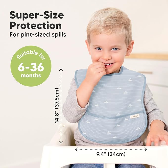 3-Pack Waterproof Baby Bibs for Eating - Lightweight Toddler Feeding Bibs with Large Food Catcher, Mess Proof, Food-Grade Baby Eating Essentials, Easy to Put On & Clean (Vessels)