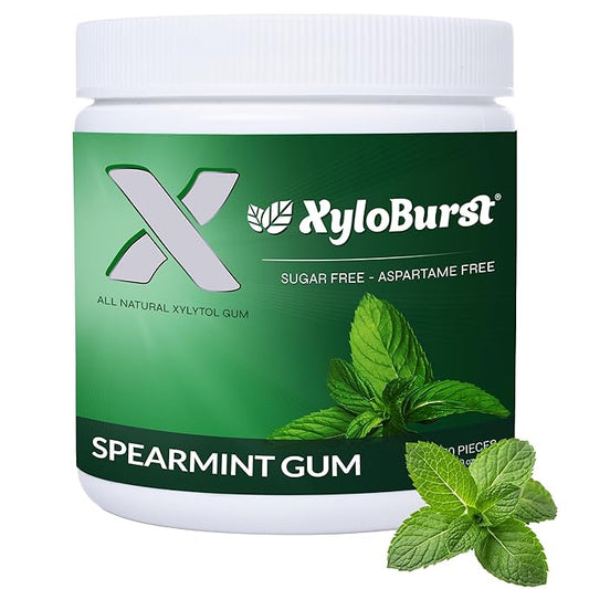 XyloBurst Gum | Xylitol Chewing Gum | Sugar Free, Gluten Free, Keto Friendly | Aspartame Free Gum For Oral Health | Spearmint | 100-Count Jar