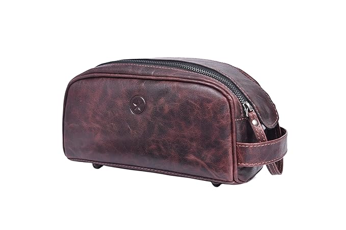 10" Premium Leather Toiletry Travel Pouch With Waterproof Lining | King-Size Handcrafted Vintage Dopp - Kit, Gift for Father's Day By Aaron Leather Goods
