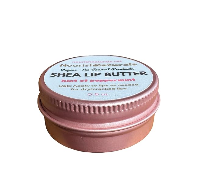Shea Lip Butter - All Natural 4 Ingredient Lip Balm - for dry cracked lips, travel sized, ultra moisturizing vegan lip balm, for long lasting hydration, natural Peppermint scent