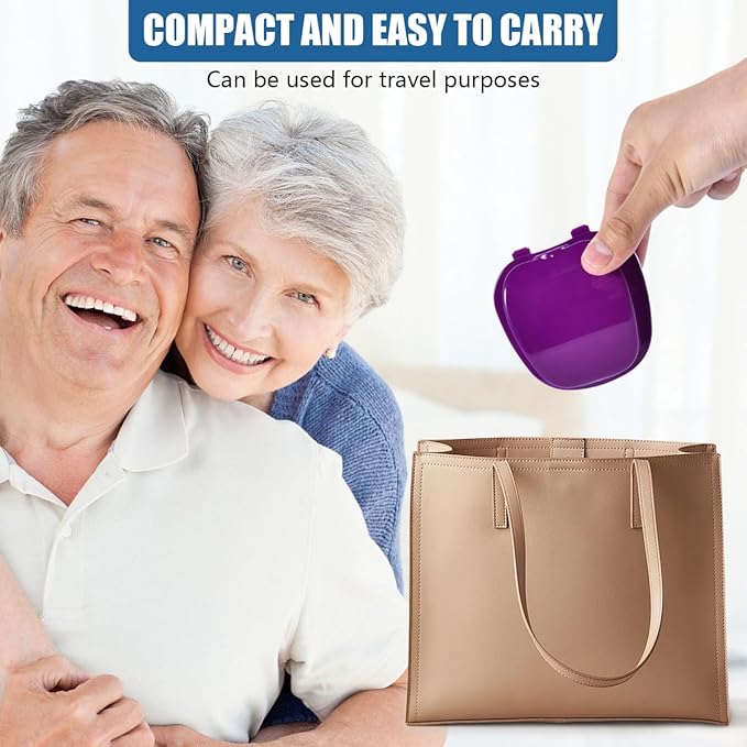 2 Pack Colors Denture Bath Case Cup Box Holder Storage Soak Container with Strainer Basket for Travel Cleaning (White and Purple)