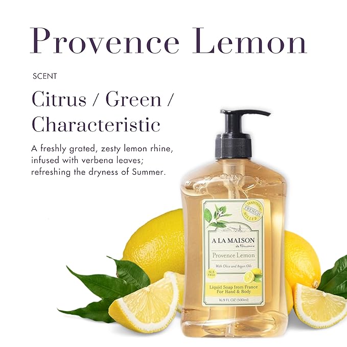 A LA MAISON Provence Lemon Liquid Hand Soap - Triple French Milled Natural Moisturizing Soap (16.9 oz Bottle)