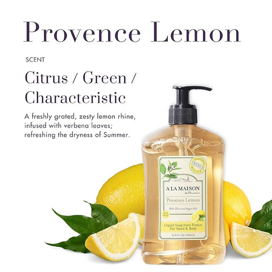 A LA MAISON Provence Lemon Liquid Hand Soap - Triple French Milled Natural Moisturizing Soap (16.9 oz Bottle)