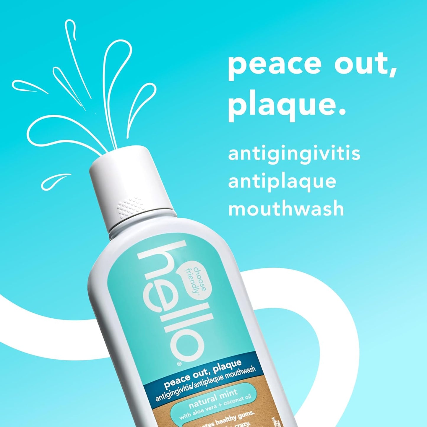 Hello Antiplaque and Whitening Fluoride Free Toothpaste and Peace Out Plaque Antigingivitis Mouthwash, Alcohol Free, Vegan, SLS Free and Gluten Free, 4.7 Ounce Tubes, 16 Ounce Bottle