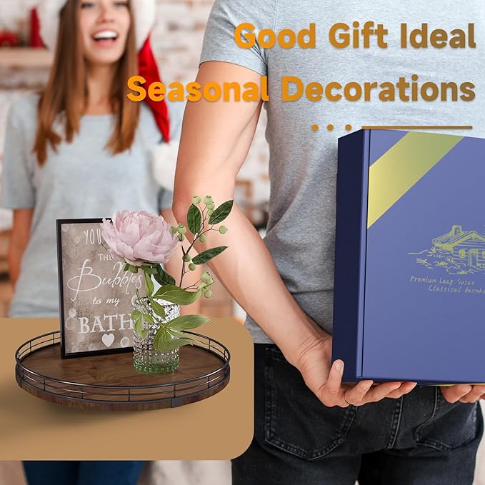 Farmhouse Oak 13" Lazy Susan Turntable Organizer for Cabinet, Round Wooden Lazy Susan Organization and Storage for Dining Table, Pantry, Kitchen, Countertop, Cupboard,Home Decor, Walnut Wood