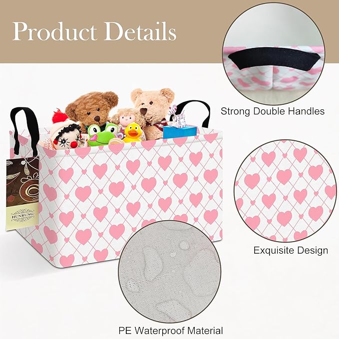 HUNRUNG Rectangle Storage Basket Cute Canvas Organizer Bin for Pet/Children Toys, Books, Clothes Perfect for Rooms/Playroom(REC-Heart)