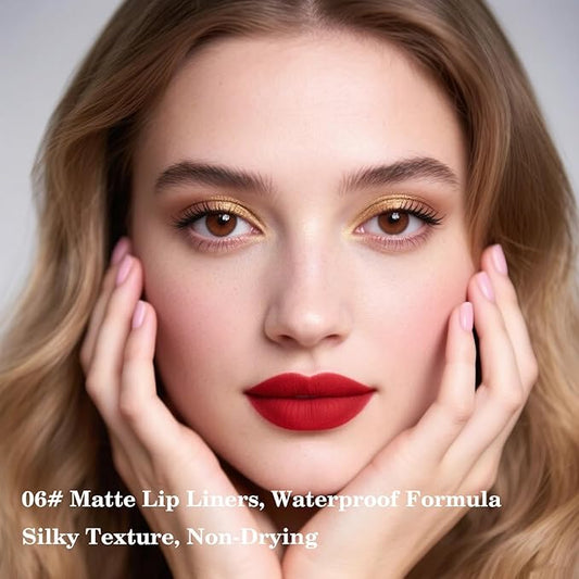 2-in-1 Gradient Red Lip Liner & Lipstick, Waterproof Long Lasting Matte Lip Liner Pencil, Makeup Smudge proof lip liner with Cone Tip (06#-Carmine)