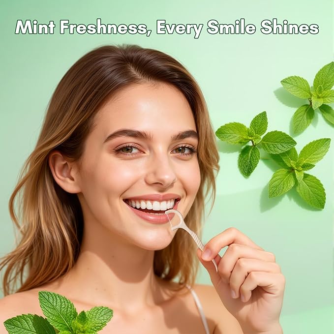 FAMILIFE Eco-Friendly Floss Picks (200Pcs) - Plant Based Dental Floss Picks with Strong Toughness, Natural Tooth Picks Flossers for Adults Daily Oral Cleaning & Gentle Gum Care, Mint Flavor
