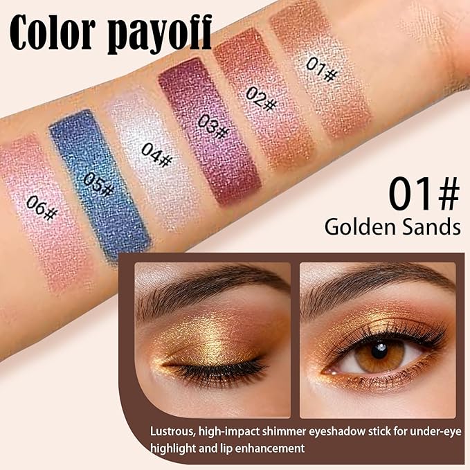 Light Golden Brown Glitter Cream Shimmer Eyeshadow Sticks, Multichrome Matte Eye Shadow Stick, Waterproof and Long-Lasting Smooth Cream Eye Highlighter Stick Makeup for Women, 1 Golden Sands