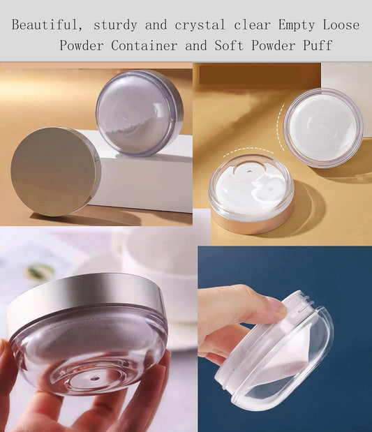 Powder Puff Reusable Empty Makeup Container with Elasticated Net Sifter for Setting Powder, Face Powder, Travel and Daily Use