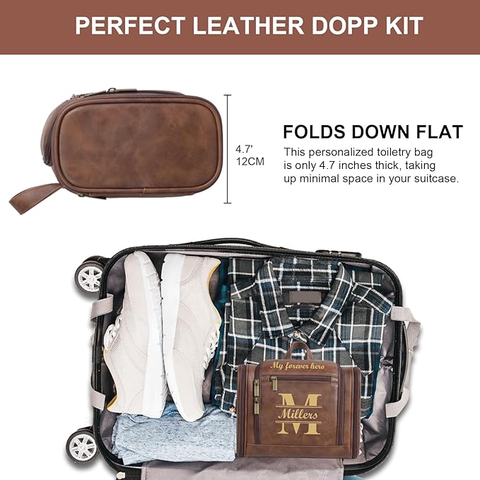 Personalized Toiletry Bag For Men, Large Capacity Travel Doop Kit, Vintage Color PU Leather, Custom Name Initials, Gifts for Dad, Husband, Boyfriend, Groomsmen, Birthday (Style 4)