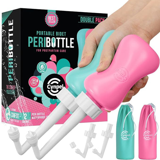 Peri Bottle - Postpartum and Perineal Care - Portable Travel Bidet Sprayer for Women or Men - Handheld Jet Spray Bottle for Toilet - New Mom After Birth Recovery Essentials Feminine Care 2-pack
