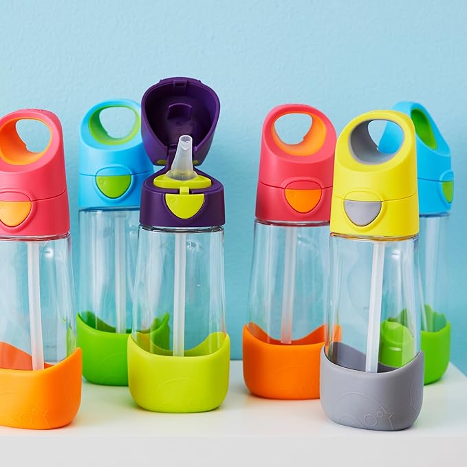 b.box 15oz Tritan Straw Bottle: Kids Water Bottle for Toddlers+. Spill Proof, Leak Proof, BPA Free. Great for School Sippy Cups (Strawberry Shake, 15 oz)