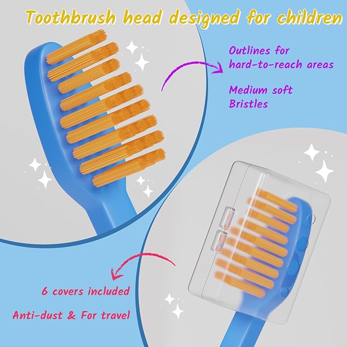 Newday Kids toothbrushes 6 Pack Set Soft Bristles Fun Lovely with Suction Cup, Includes Travel Covers, Animal toothbrushes for Kids Boys & Girls, Toddlers &Children Teeth Age 3+ (Multicolor)