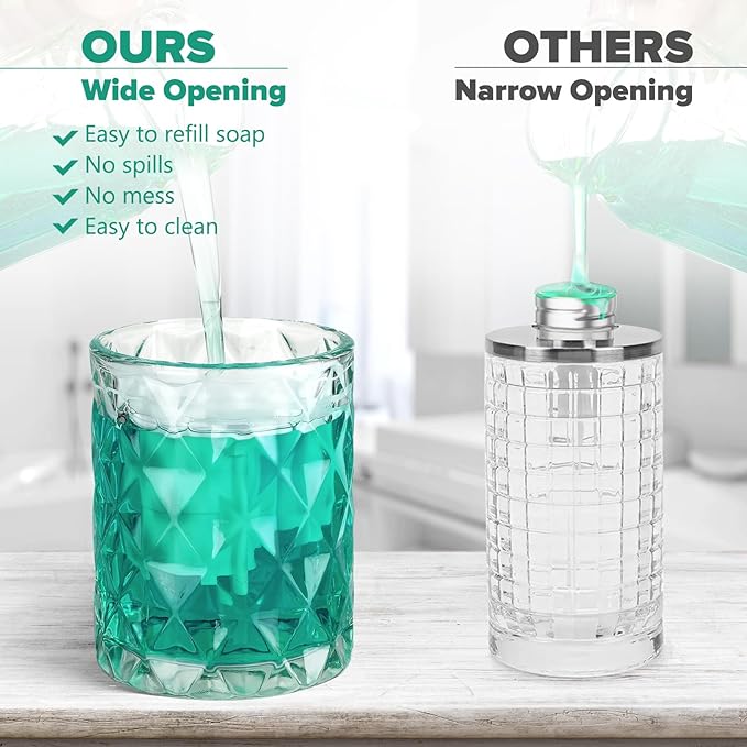 Automatic Soap Dispenser Foam for Bathroom: 8 OZ Glass Touchless Clear Auto Foaming Soap Dispenser for Kitchen - Hand Dish Lotion Home Countertop Kids - Family Couple