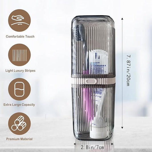 Toothbrush Travel Case, Portable Travel Toothbrush Holder, Large Tooth Brush Travel Case, Travel Toothbrush &Toothpaste Container for Trip, Gym, Hiking, Camping and Bathroom (Clear Grey)