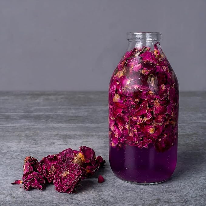 Cure wid Pure Sun-Dried Rose Petals & Buds Whole In Resealable Pouch - Fragrant & Rich in Color,Ideal for Culinary & Aromatic Uses Food Grade Dried Roses for Tea,Rose Water,Decor & More 1Lb