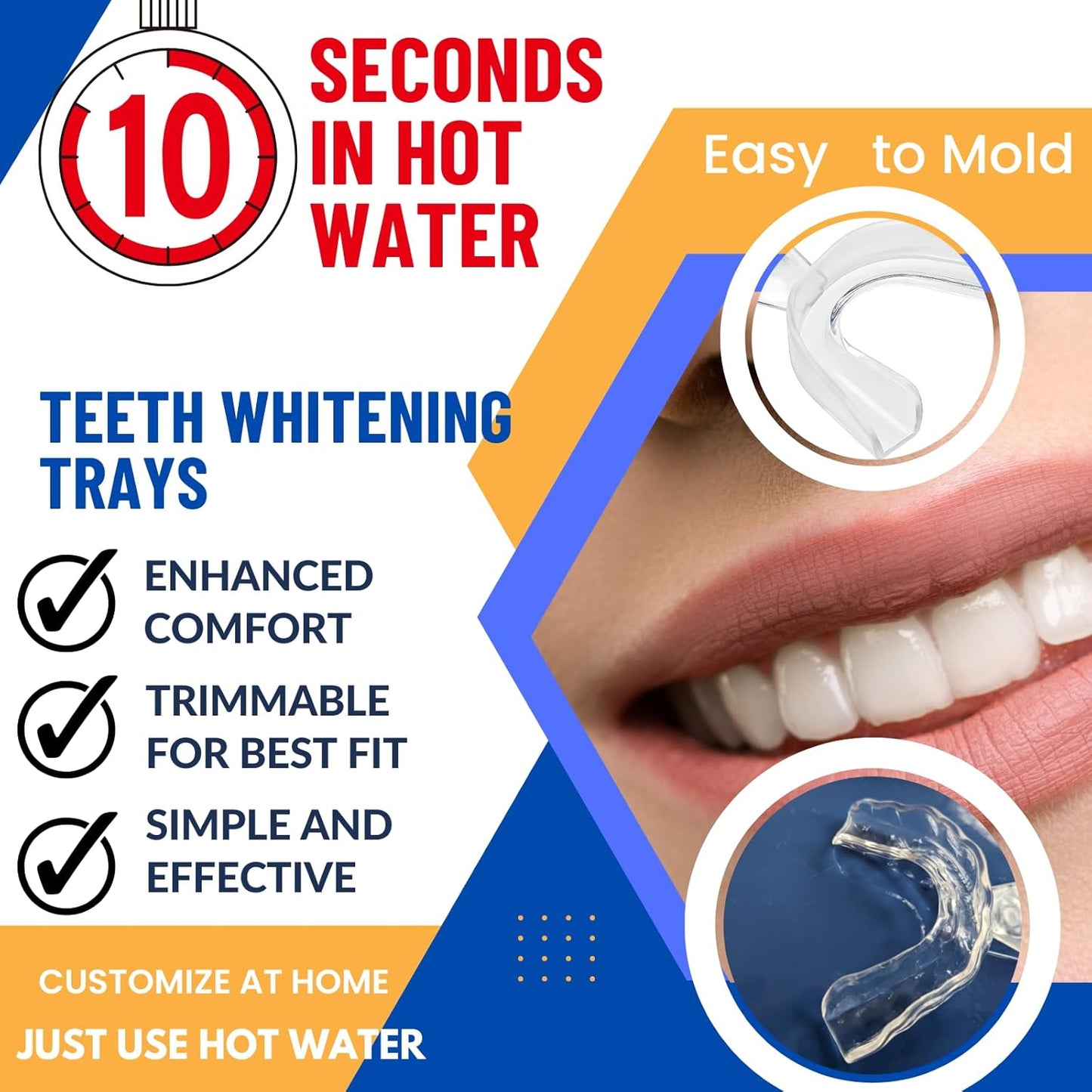 Moldable Teeth Trays for Whitening - 4 Pcs Trays with 2 Pcs Cases - Compatible with Opalescence Teeth Whitening Gel