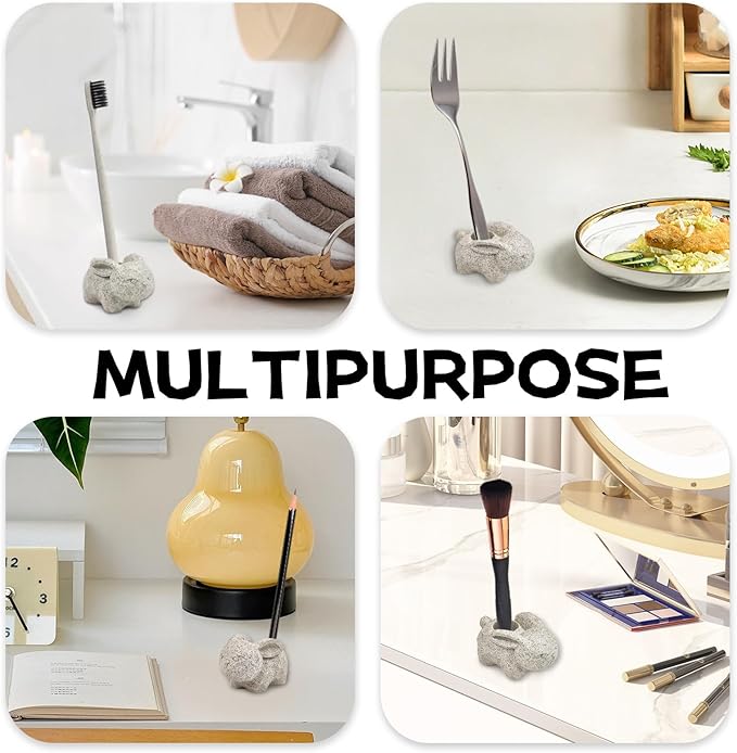 Cute Cartoon Toothbrush Stand, Mini Animal Single Tooth Brush Holder, Fun Resin Pen Pencil Holder for Bathroom Office Living Room Kitchen (Rabbit)