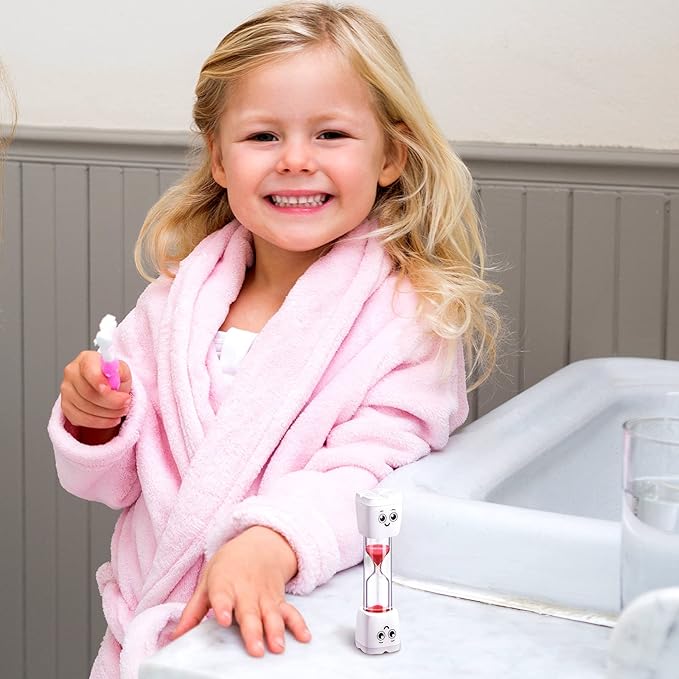 Weewooday 4 Pieces Toothbrush Timer for Kids 2 Minute Sand Timer Smile Pattern Tooth Brushing for Proper Tooth Brushing Boys Girls Oral Hygiene Party Favors(Blue, Red, Purple, Yellow)