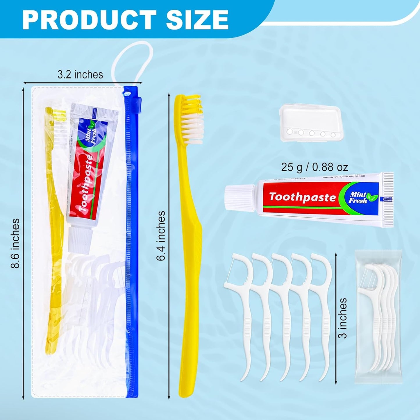 5 pcs Disposable Toothbrushes with Toothpaste and Floss Set,Yellow Individually Wrapped Bulk Single Use Toothbrush Floss Cover Travel Toothbrushes Kit with Zip Bag for Homeless,Hotel,Guest