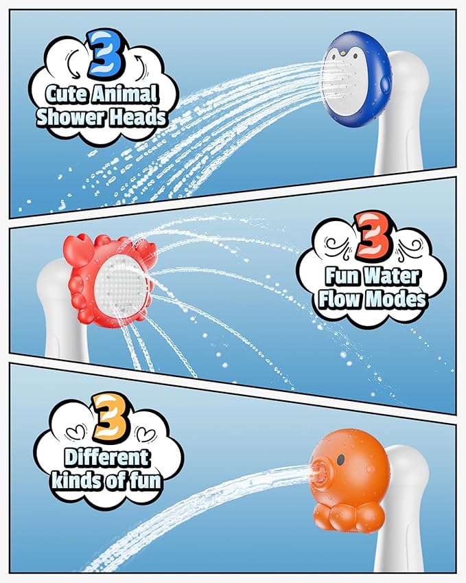 HEMRLY Baby Bath Toys, LED Water Temperature Display, Bath Toys for Infants 6-12 Months with Three Shower Heads, Baby Shower Head for Bath IPX7 Waterproof , Baby Gift for Girls & Boys, Automatic V1