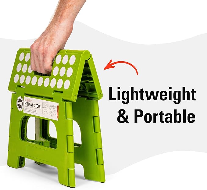 Kikkerland Rhino Foldable Step Stool – Holds Adults up to 300 Lbs, Best for Kitchen & Bathroom – Collapsible, Portable, Lightweight Stepping Stool with Sturdy, Non-Slip Design – Green, 8”