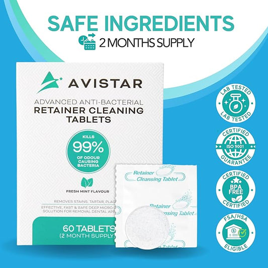 Retainer & Mouth Guard Cleaner Tablets - Mint Flavor Retainer Cleaner Tablets & Invisalign Cleaner -Denture Cleaning Tablets, Denture Cleaner, Aligners, Night Guard - Oral Dental Care FSA HSA Approved