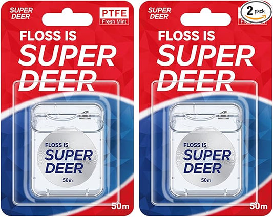 Super Deer Flat Dental Floss - Mint, PTFE Floss, Gentle on Gums, Expands & Stretches,Plaque Remover for Teeth, Shred Resistant, Floss Slides Smoothly, Easy to Use, 55 yd (2)