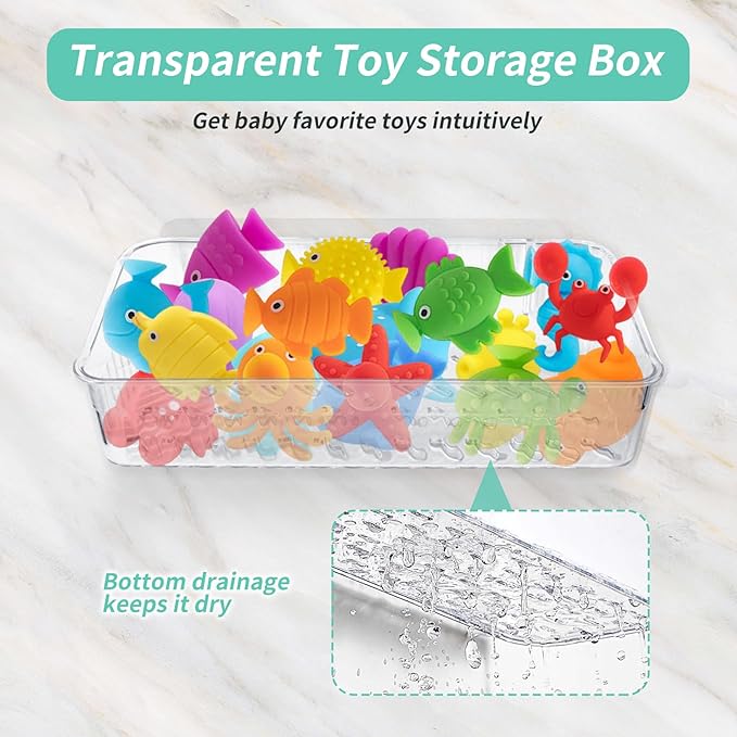 2 Pack Bath Toy Storage Holder Bathtub Toy Organizer, Clear Bath Organizer Wall Mounted, Quick-Dry Bathtub Storage with Drain Holes, Easy Install and Clean Shower Caddy for Bathroom