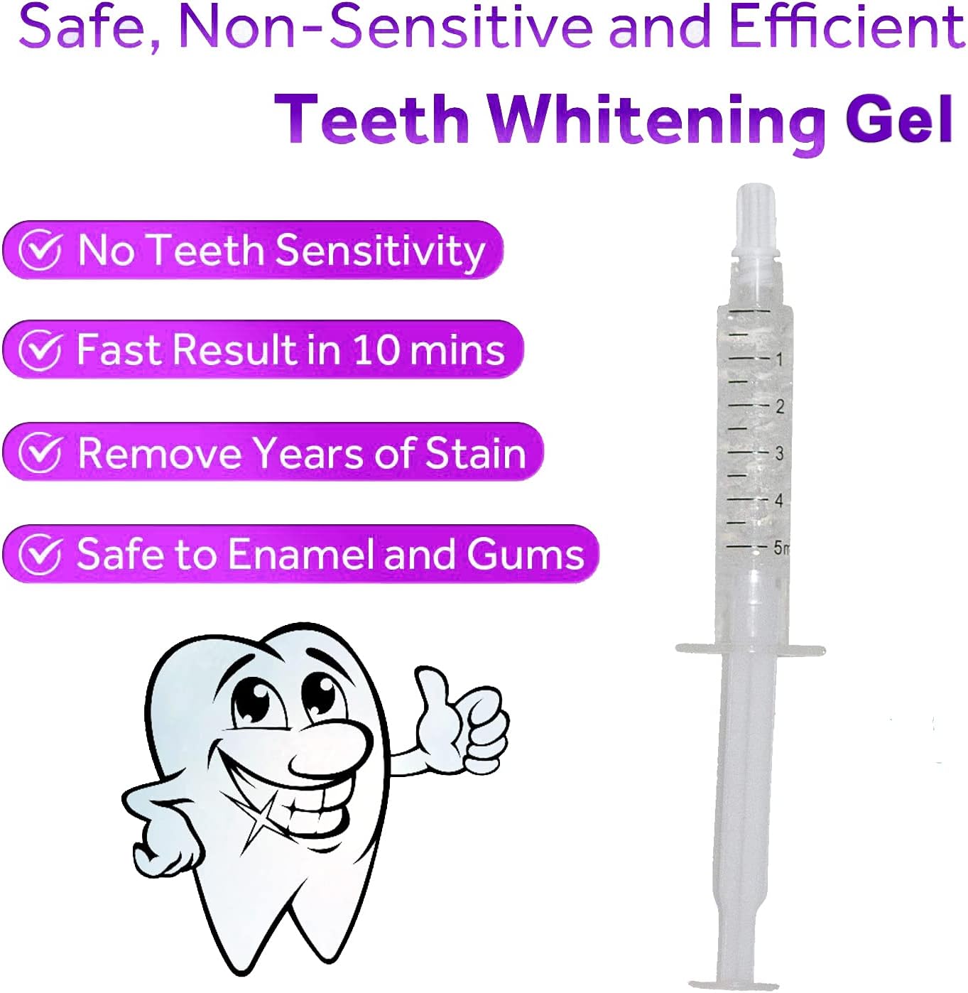 Bright White Smile 35% Teeth Whitening Gel Refills 10 Pack Bleaching Gel, No Sensitive Teeth Whitener, Great for Sensitive Tooth Whitening, Works with Teeth Whitening LED Light and Trays (10 X 5ML)