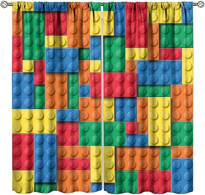 Kids Building Blocks Toy Curtains Children's Room Abstract Outline Colorful Plastic Toys Geometric Bricks Print Curtains for Boys Girls Nursery Curtains 42x45 Inches 2 Panels