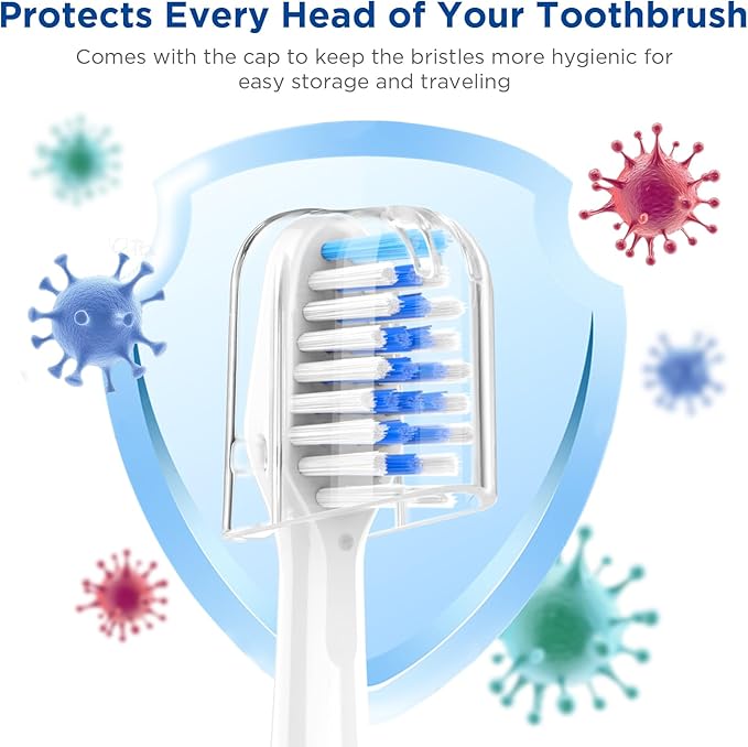 4 Pack Toothbrush Replacement Heads for Waterpik Sensonic Complete Care CC-04CD010-1, and for Waterpik Sensonic Electric Toothbrush STW-03W020/STW-03W027, with Cover for White STWB-3WW-B