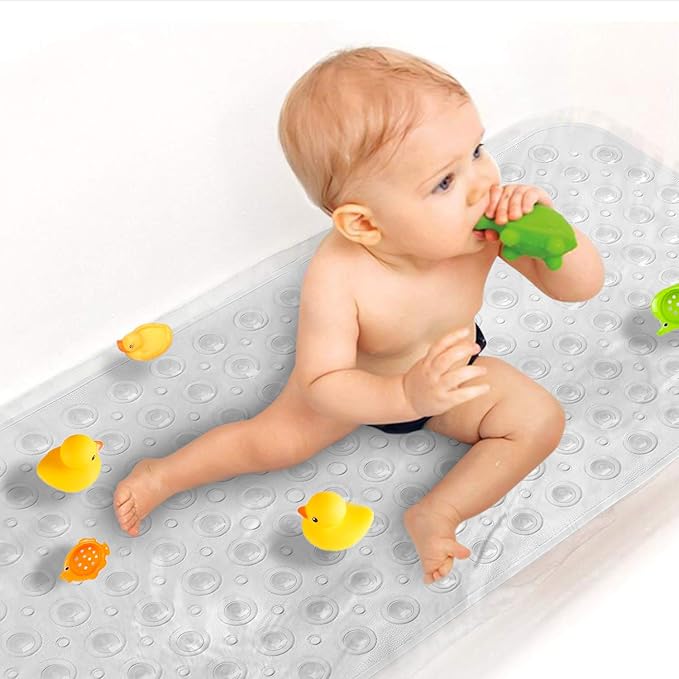 Upgrade Baby Bath Mat Non Slip Extra Long Bathtub Mat for Kids 40 X 16 Inch - Eco Friendly Bath Tub Mat with 200 Big Suction Cups,Machine Washable Shower Mat,Clear