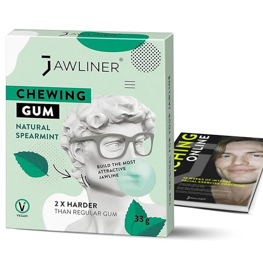 Jawliner® Hard Jwaline Chewing Gum - Sugar Free Spearmint Tough Jaw Gum - Jaw Exerciser Strong Mewing Jawline Mistic Gum - 2x Harder than Regular Chewing Gum 33 Grams (12 Strips)